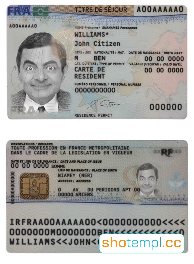 France Residence Permit Card PSD Template V1